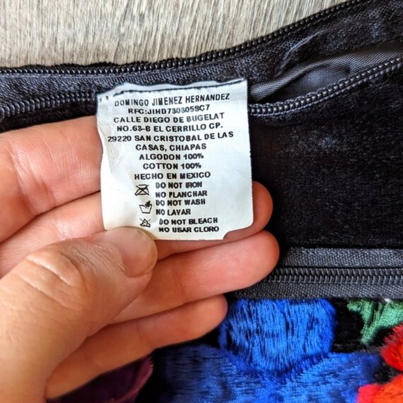 VINTAGE 90s Embroidered Velour Purse Floral Embroidery Handmade Crossbody Bag - Picture 8 of 8